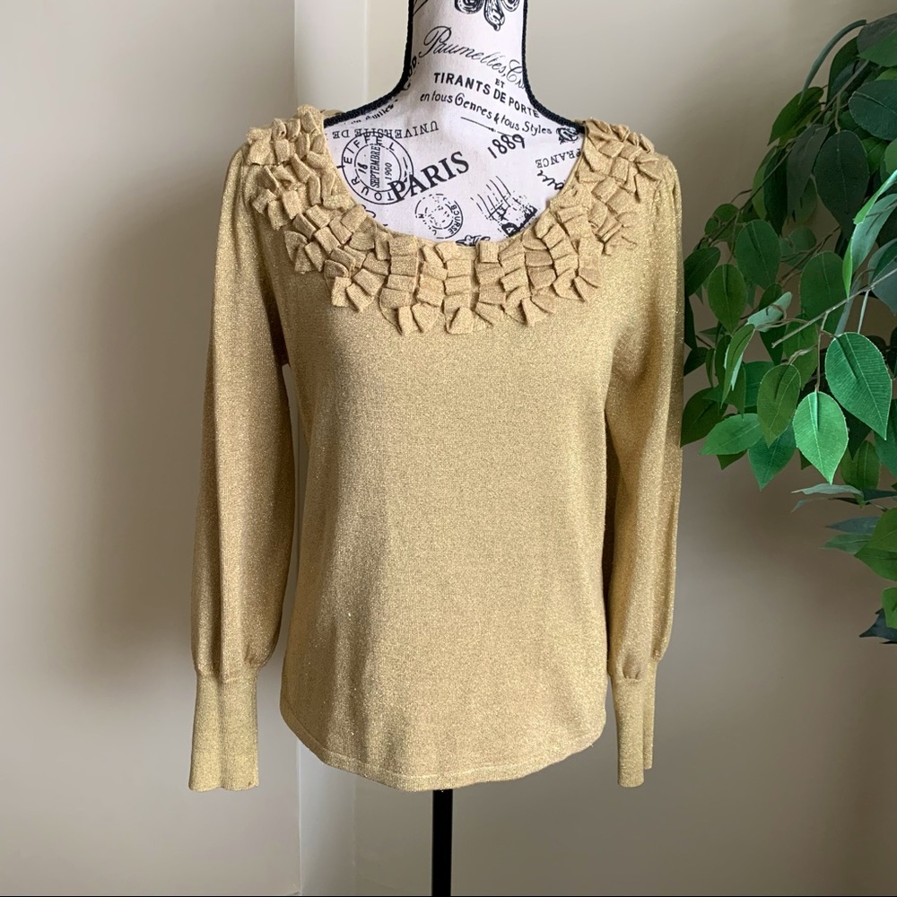 Design Options By Philip & Jane Gordon Vintage Gold Metallic Knit Top Sz M